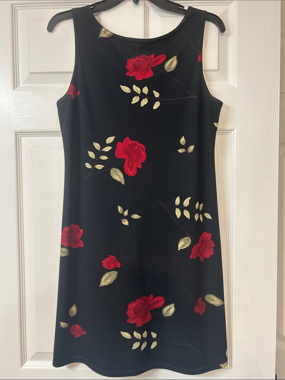 Black Mini Dress with Red Rose Embroidery